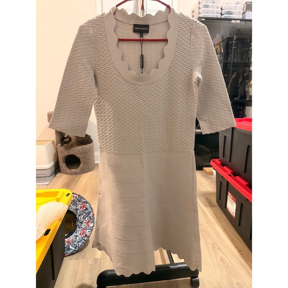 Emporio Armani Dresses & Skirts - Emporio Armani Scalloped Knit Fit & Flare Dress Light Grey Size 42 3X2A04 2M19Z
